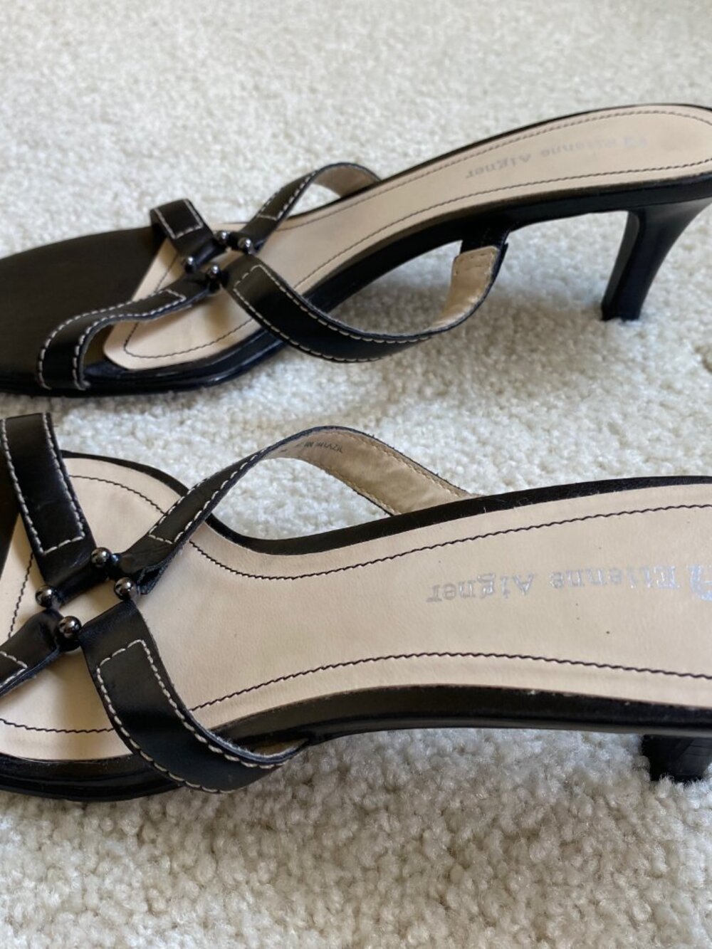 Vintage Y2K Etienne Aigner black leather strappy slide sandals, sz 9M - Picture 6 of 9